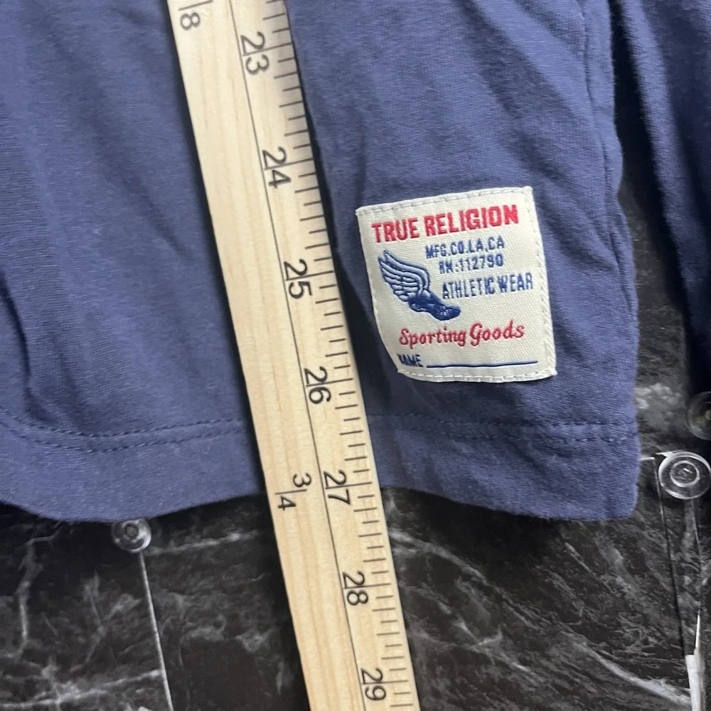 True Religion Men's Blue Vtg Rugby USA Polo Shirt XL -Flaws